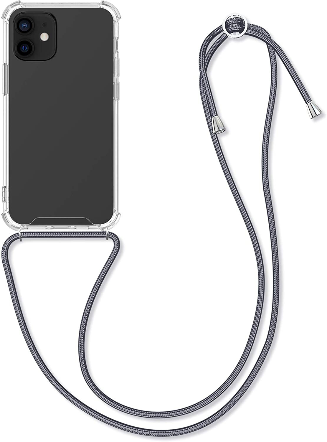 KW iPhone 12 / iPhone 12 Pro Θήκη Σιλικόνης TPU με Λουράκι - Διάφανη / Grey - 52730.22