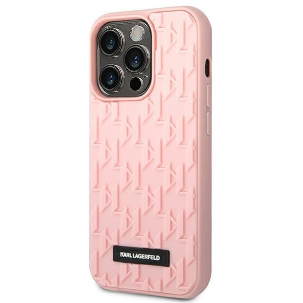 Karl Lagerfeld iPhone 14 Pro Max - 3D Monogram Σκληρή Θήκη με Πλαίσιο Σιλικόνης - Pink - KLHCP14XRUPKLPP