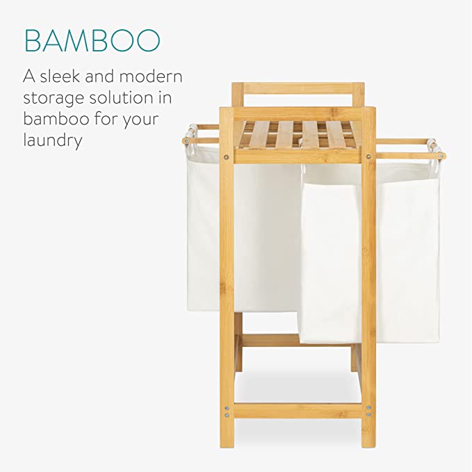 Navaris Διπλό Καλάθι Απλύτων από Μπαμπού - Light Brown - 52554.02