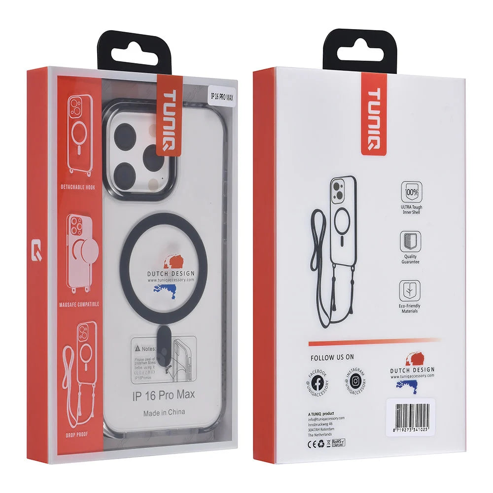 Tuniq iPhone 16 Pro Max - MagSafe Σκληρή Θήκη με Πλαίσιο Σιλικόνης και Λουράκι - Διάφανη / Black