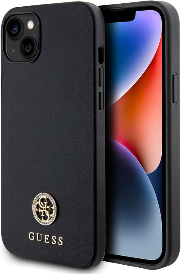 Guess iPhone 15 Plus 4G Strass Metal Logo Θήκη με Επένδυση Συνθετικού Δέρματος - Black - GUHCP15MPS4DGPK
