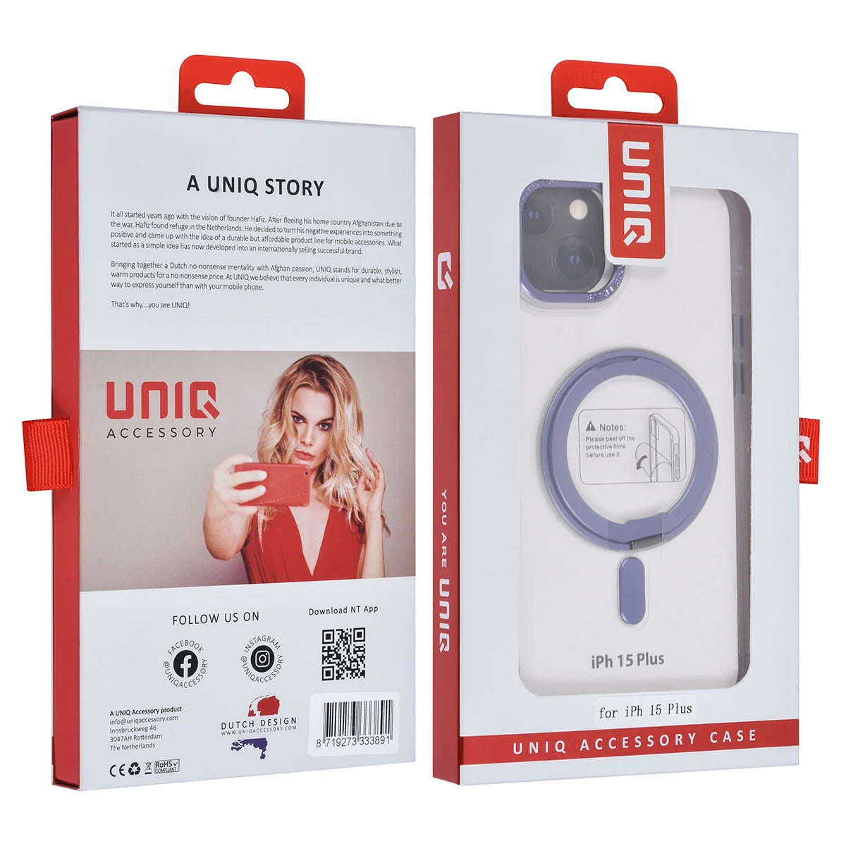 Tuniq iPhone 15 Plus / 14 Plus - Σκληρή MagSafe Θήκη με Περιστρεφόμενο Δαχτυλίδι Συγκράτησης - Διάφανη / Μοβ