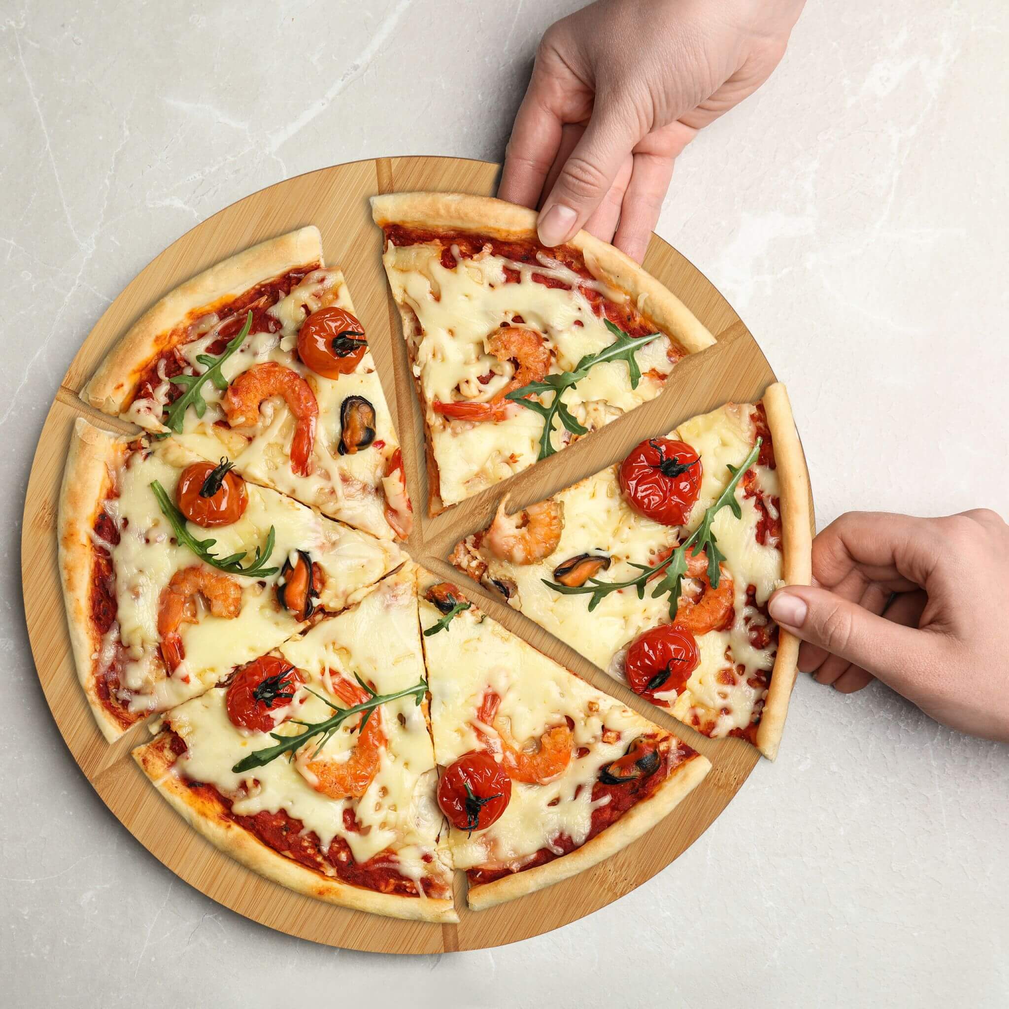 Relaxdays Σανίδα Κοπής και Σερβιρίσματος Πίτσας από Μπαμπού με Λαδόκολλα - Σετ με 2 - Natural - 4052025321499