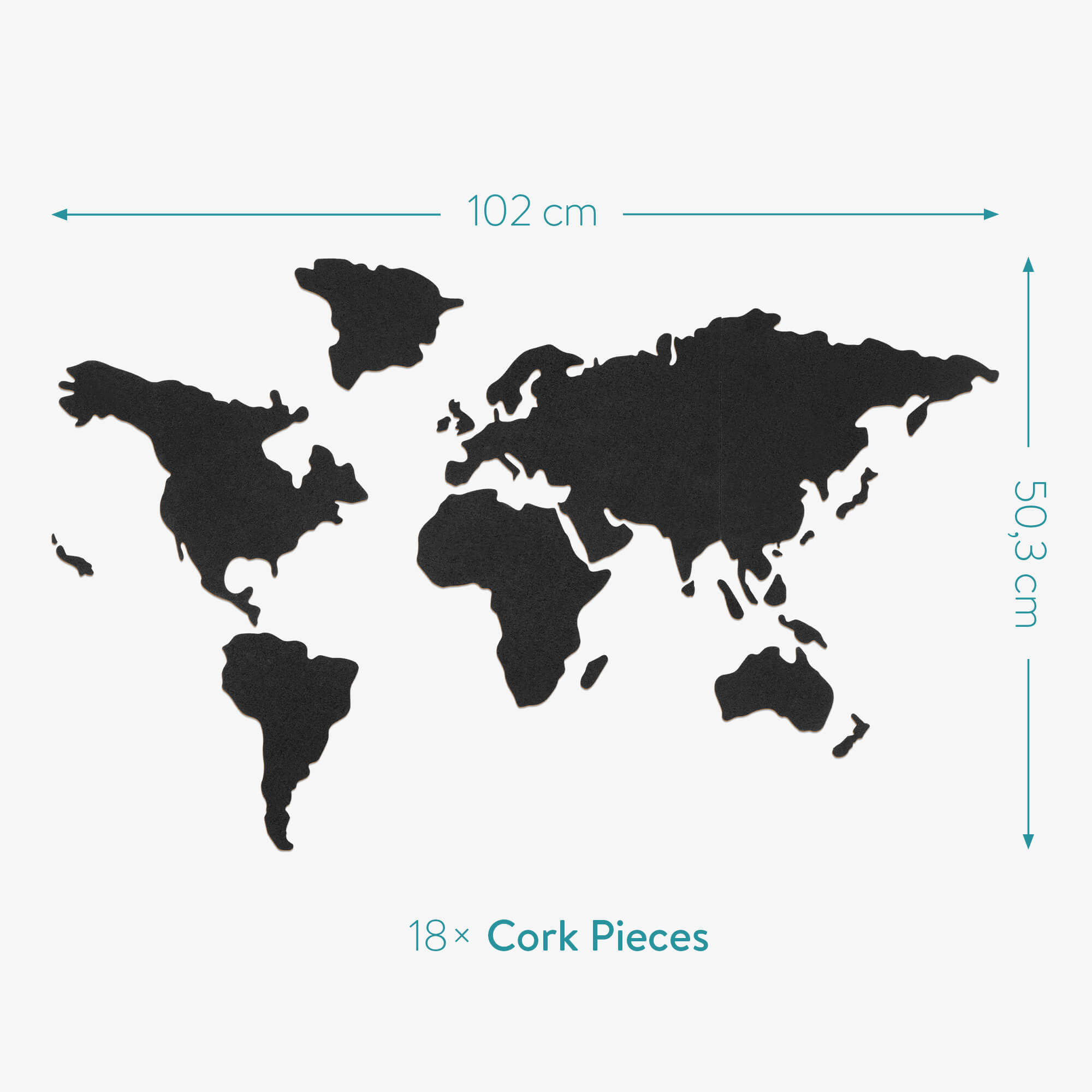 Navaris Cork Pink Board - Πίνακας Ανακοινώσεων με Πινέζες - Design World Map - Black - 53172.1.01