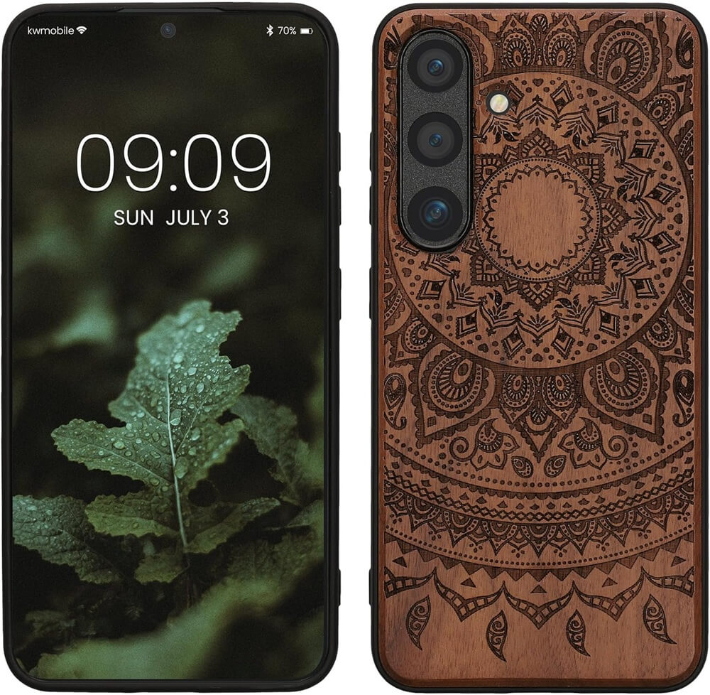 KW Samsung Galaxy S24 Θήκη από Φυσικό Ξύλο - Design Indian Sun - Dark Brown