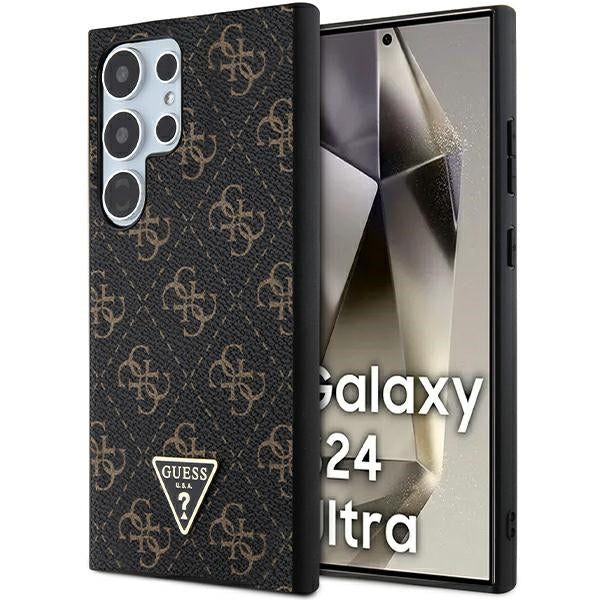 Guess Samsung Galaxy S24 Ultra - 4G Triangle - Σκληρή Θήκη με Επένδυση Συνθετικού Δέρματος και Πλαίσιο Σιλικόνης - Black - GUHCS24LPG4GPK