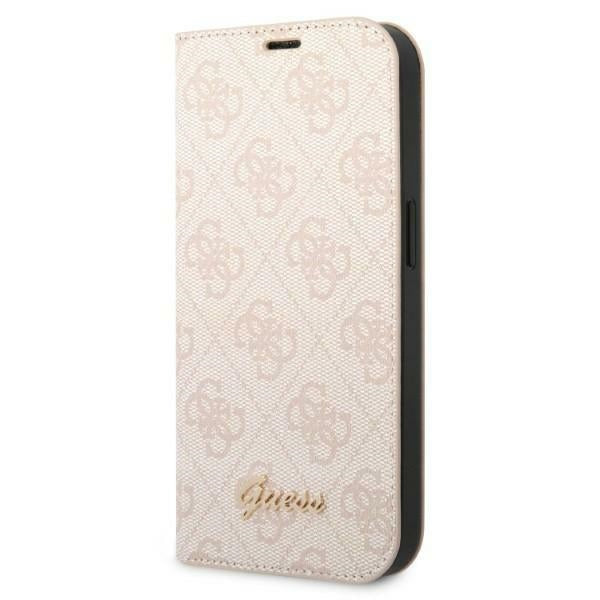 Guess iPhone 14 Plus 4G Vintage Gold Logo Θήκη Βιβλίο από Συνθετικό Δέρμα - Pink - GUBKP14MHG4SHP