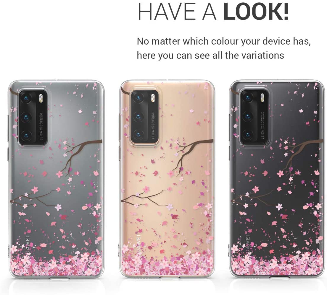 KW Huawei P40 Θήκη Σιλικόνης TPU Design Cherry Blossoms - Light Pink / Dark Brown - Διάφανη - 52162.03