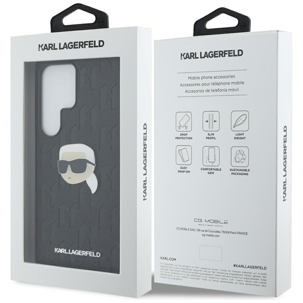 Karl Lagerfeld Samsung Galaxy S25 Ultra - Monogram Karl Head Pin - Σκληρή Θήκη με Επένδυση Συνθετικού Δέρματος - Black - KLHCS25LPGKLKIPK