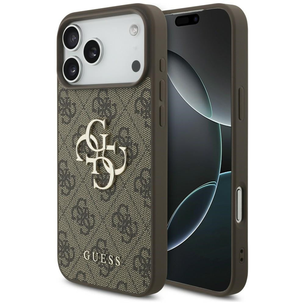 Guess iPhone 17 Pro Max / iPhone 18 Pro Max - Σκληρή Θήκη με Πλαίσιο Σιλικόνης και Επένδυση Συνθετικού Δέρματος - 4G Big Logo - Brown - GUHCP18X4GMGBR