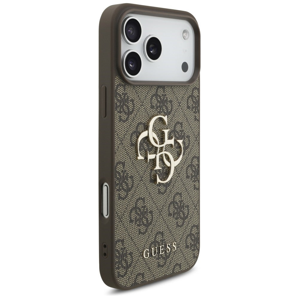 Guess iPhone 17 Pro Max / iPhone 18 Pro Max - Σκληρή Θήκη με Πλαίσιο Σιλικόνης και Επένδυση Συνθετικού Δέρματος - 4G Big Logo - Brown - GUHCP18X4GMGBR