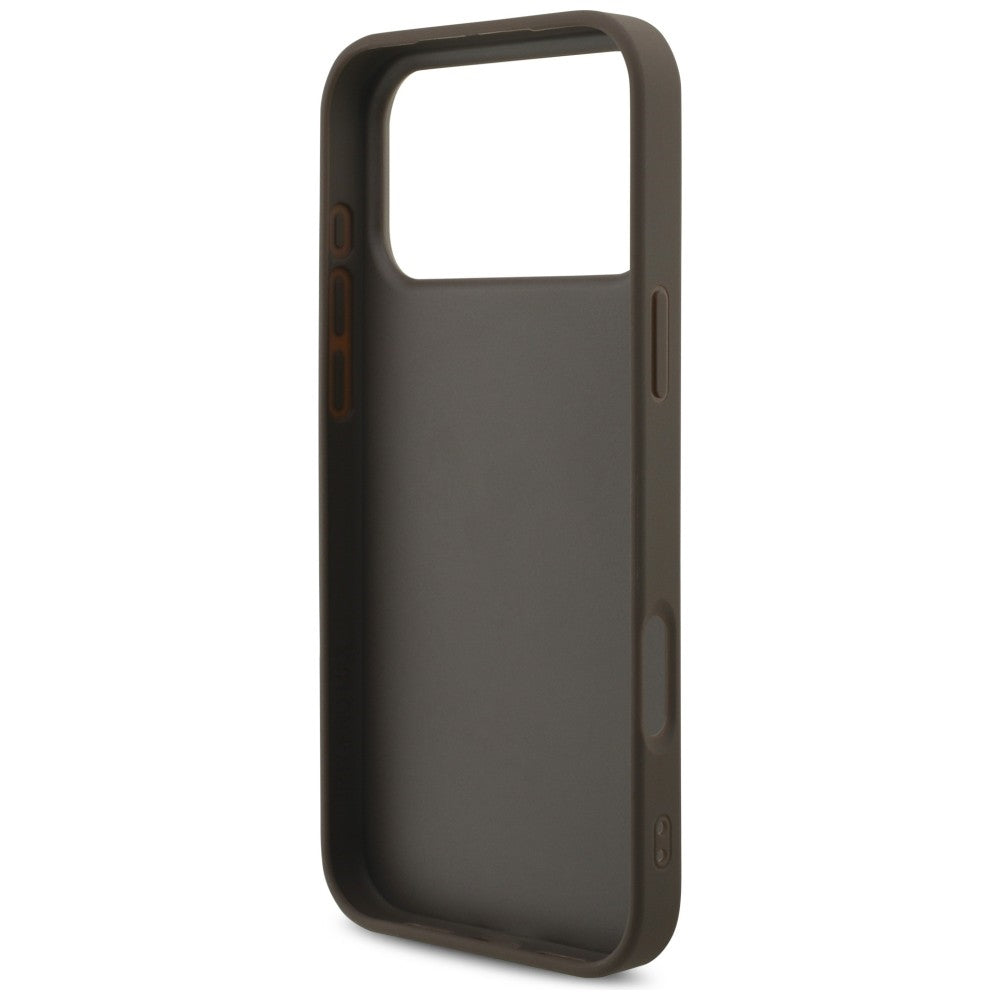 Guess iPhone 17 Pro Max / iPhone 18 Pro Max - Σκληρή Θήκη με Πλαίσιο Σιλικόνης και Επένδυση Συνθετικού Δέρματος - 4G Big Logo - Brown - GUHCP18X4GMGBR