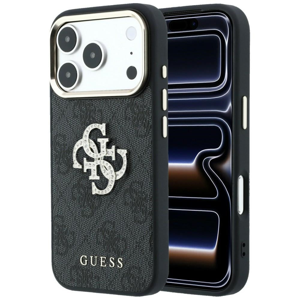 Guess iPhone 18 Pro Max / iPhone 17 Pro Max - Σκληρή Θήκη με Πλαίσιο Σιλικόνης και Επένδυση από Οικολογικό Δέρμα - 4G and Big Strass Logo - Black