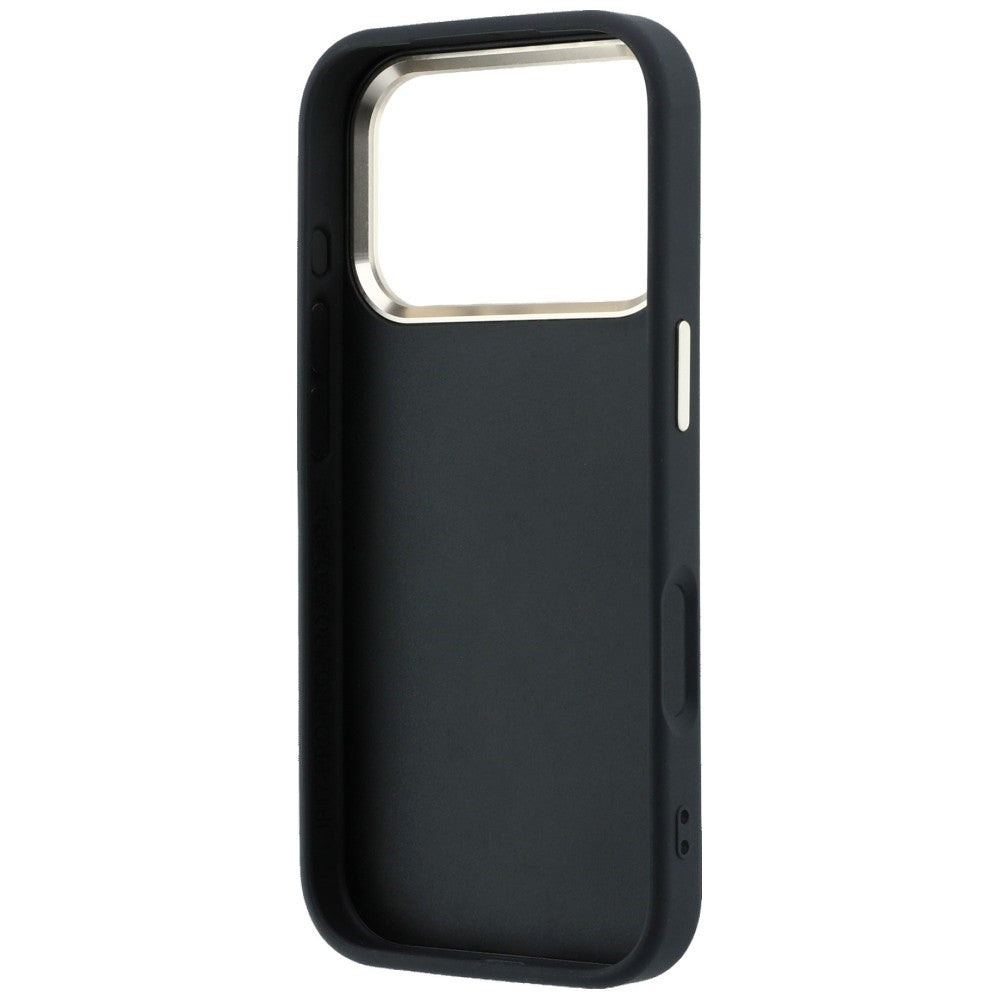 Guess iPhone 18 Pro Max / iPhone 17 Pro Max - Σκληρή Θήκη με Πλαίσιο Σιλικόνης και Επένδυση από Οικολογικό Δέρμα - 4G and Big Strass Logo - Black