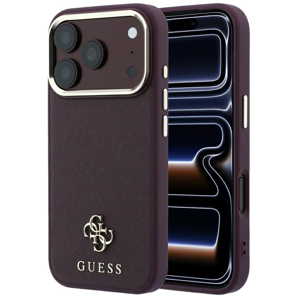 Guess iPhone 18 Pro / iPhone 17 Pro - Σκληρή Θήκη με Επένδυση Συνθετικού Δέρματος MagSafe - Saffiano Small 4G and Classic Logo - Burgundy