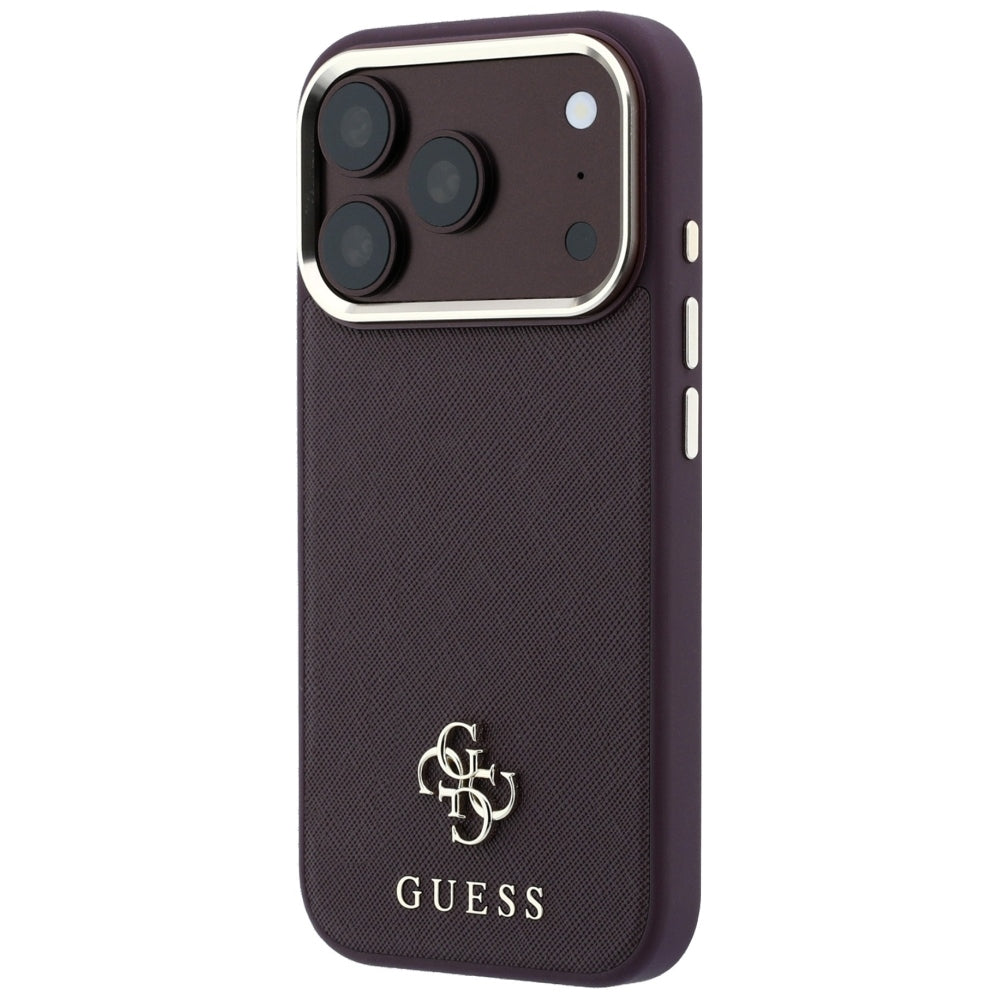 Guess iPhone 18 Pro / iPhone 17 Pro - Σκληρή Θήκη με Επένδυση Συνθετικού Δέρματος MagSafe - Saffiano Small 4G and Classic Logo - Burgundy