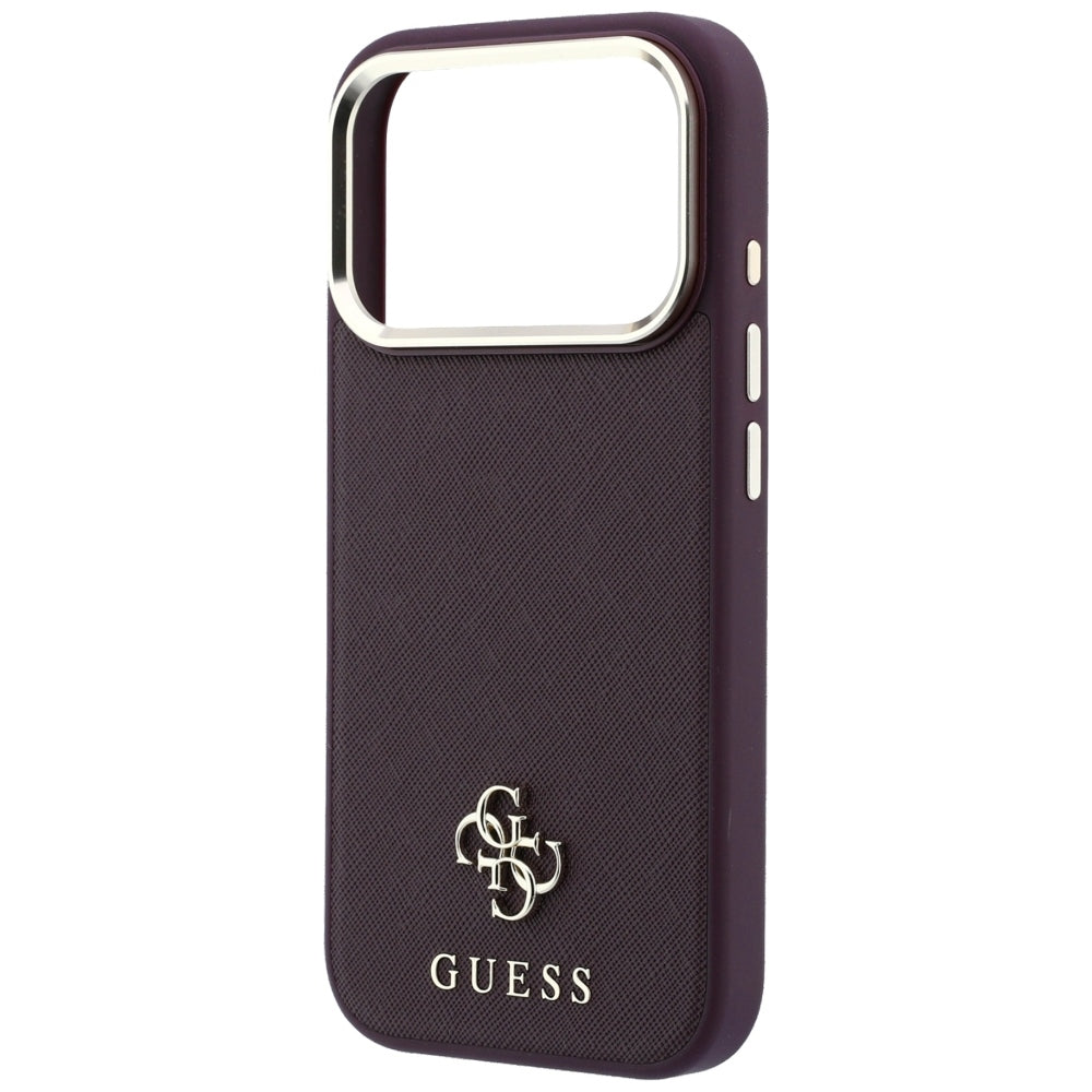 Guess iPhone 18 Pro / iPhone 17 Pro - Σκληρή Θήκη με Επένδυση Συνθετικού Δέρματος MagSafe - Saffiano Small 4G and Classic Logo - Burgundy