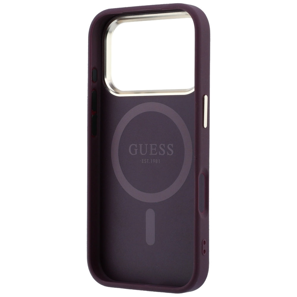 Guess iPhone 18 Pro / iPhone 17 Pro - Σκληρή Θήκη με Επένδυση Συνθετικού Δέρματος MagSafe - Saffiano Small 4G and Classic Logo - Burgundy