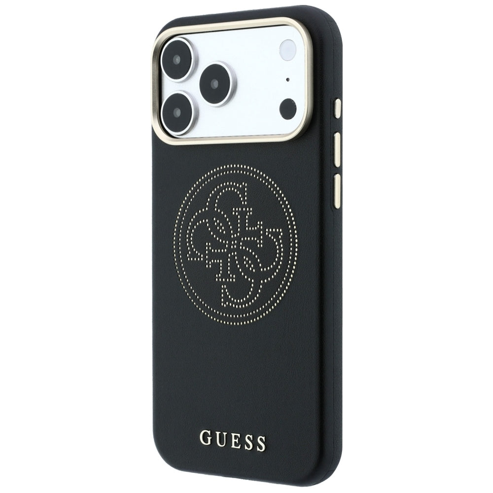 Guess iPhone 18 Pro Max / iPhone 17 Pro Max - Θήκη με Επένδυση Συνθετικού Δέρματος MagSafe - Perforated 4G Gold Logo - Black