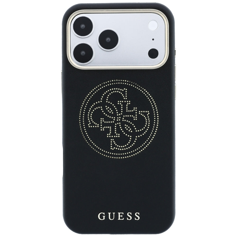Guess iPhone 18 Pro Max / iPhone 17 Pro Max - Θήκη με Επένδυση Συνθετικού Δέρματος MagSafe - Perforated 4G Gold Logo - Black