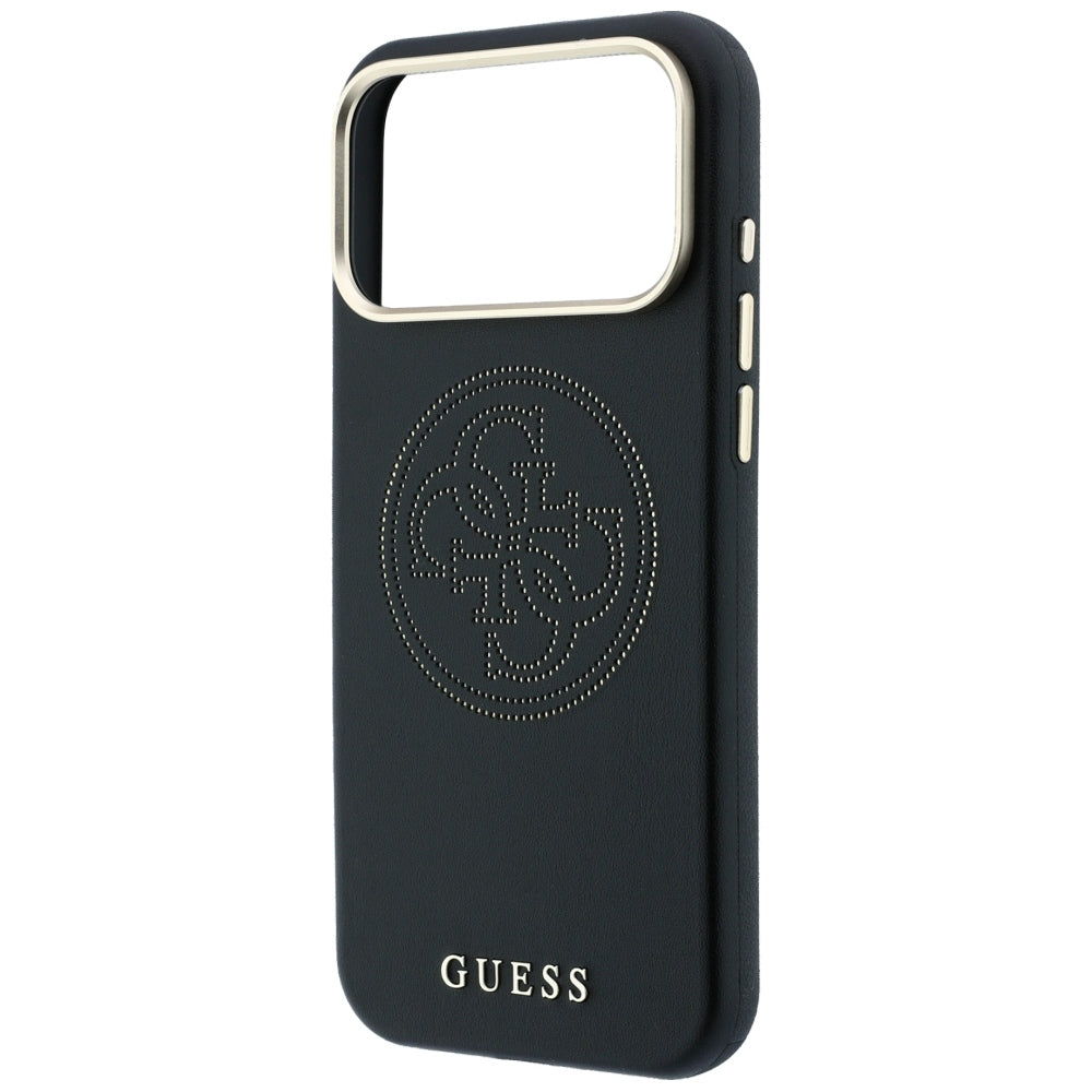 Guess iPhone 18 Pro Max / iPhone 17 Pro Max - Θήκη με Επένδυση Συνθετικού Δέρματος MagSafe - Perforated 4G Gold Logo - Black
