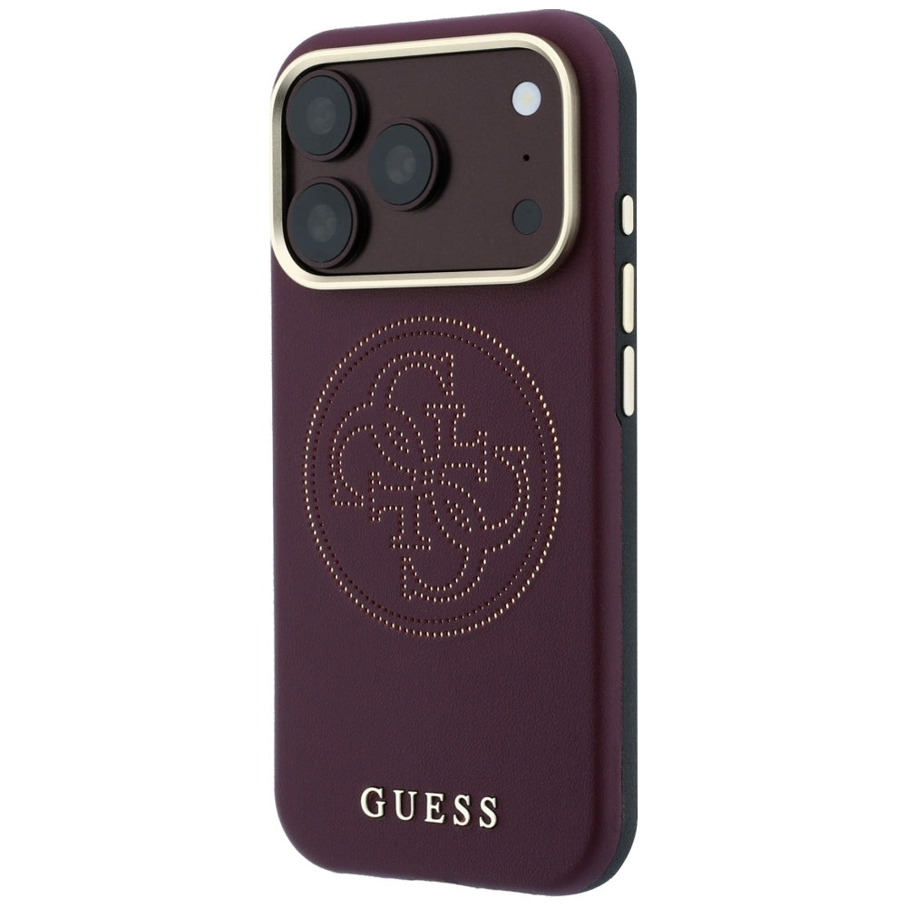 Guess iPhone 18 Pro / iPhone 17 Pro - Θήκη με Επένδυση Συνθετικού Δέρματος MagSafe - Perforated 4G Gold Logo - Burgundy