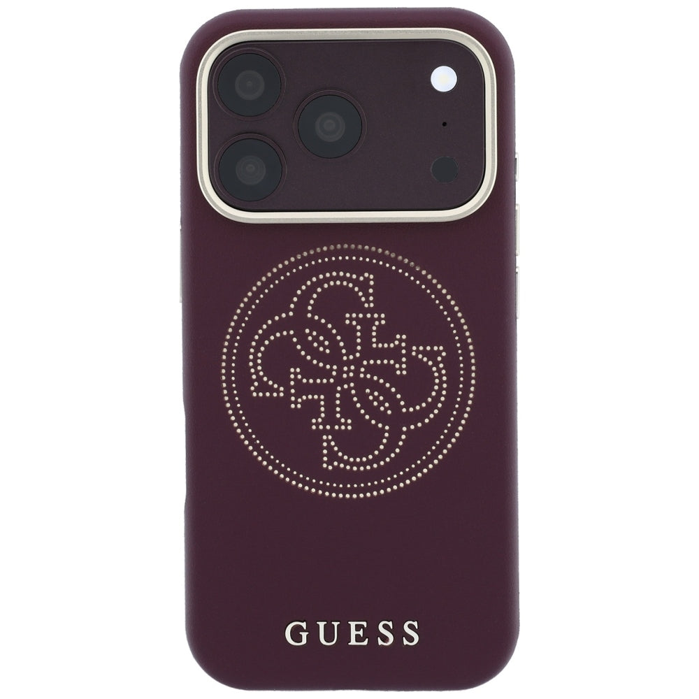Guess iPhone 18 Pro / iPhone 17 Pro - Θήκη με Επένδυση Συνθετικού Δέρματος MagSafe - Perforated 4G Gold Logo - Burgundy