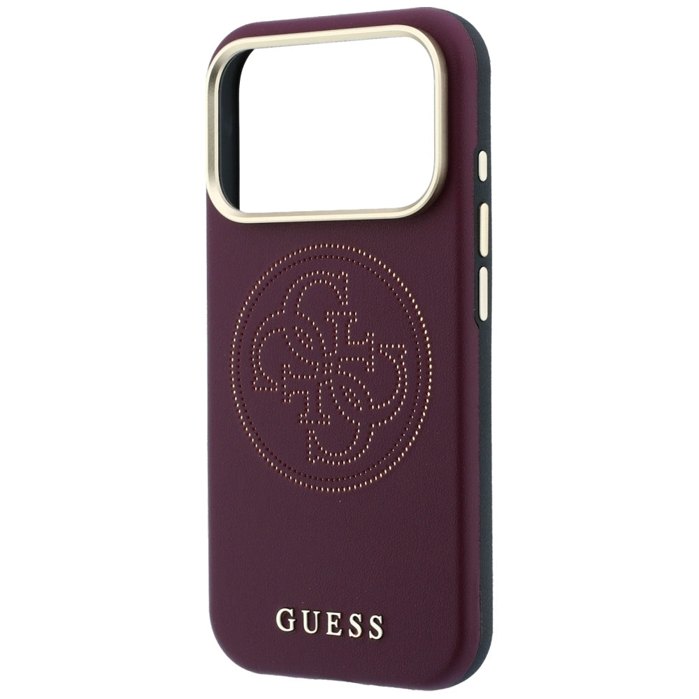 Guess iPhone 18 Pro / iPhone 17 Pro - Θήκη με Επένδυση Συνθετικού Δέρματος MagSafe - Perforated 4G Gold Logo - Burgundy