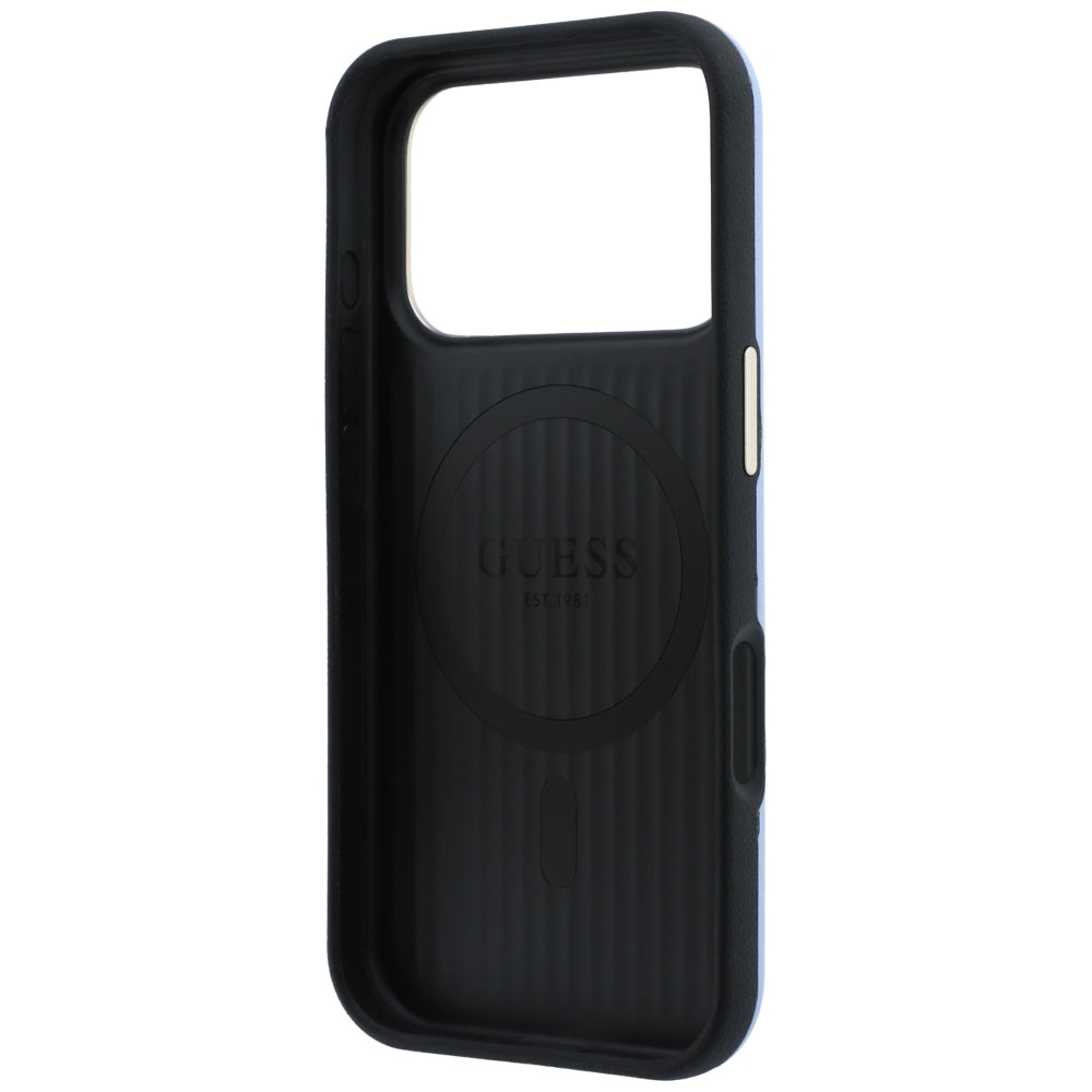 Guess iPhone 18 Pro / iPhone 17 Pro - Θήκη με Επένδυση Συνθετικού Δέρματος MagSafe - Perforated 4G Gold Logo - Light Blue