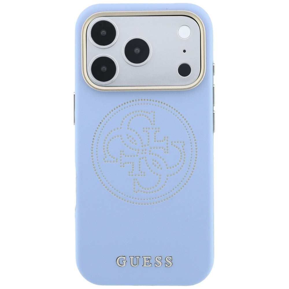 Guess iPhone 18 Pro Max / iPhone 17 Pro Max - Θήκη με Επένδυση Συνθετικού Δέρματος MagSafe - Perforated 4G Gold Logo - Light Blue
