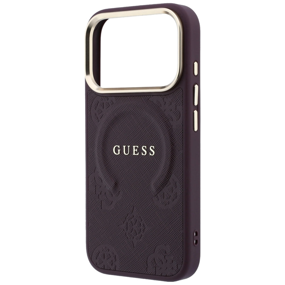 Guess iPhone 18 Pro Max / iPhone 17 Pro Max - Σκληρή Θήκη με Επένδυση Συνθετικού Δέρματος MagSafe - Saffiano Peony and Ring - Burgundy