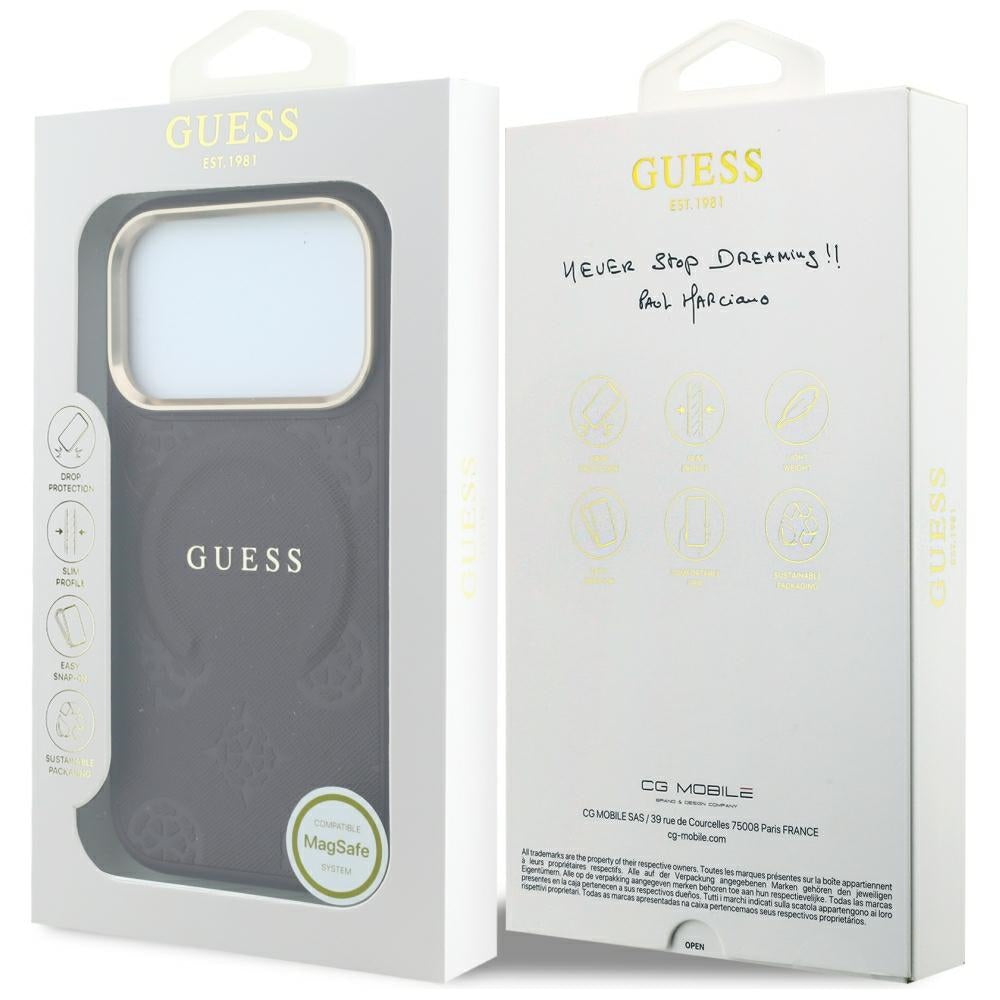 Guess iPhone 18 Pro Max / iPhone 17 Pro Max - Σκληρή Θήκη με Επένδυση Συνθετικού Δέρματος MagSafe - Saffiano Peony and Ring - Burgundy