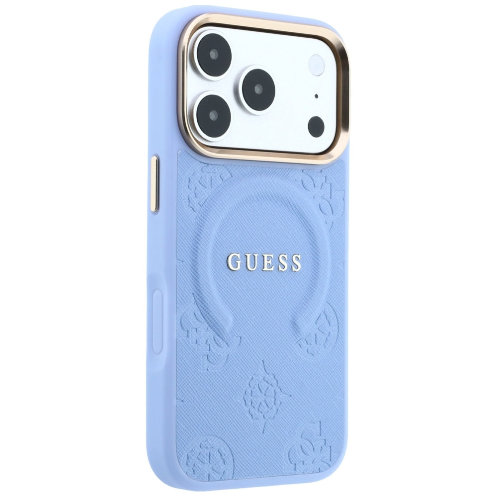 Guess iPhone 18 Pro / iPhone 17 Pro - Σκληρή Θήκη με Επένδυση Συνθετικού Δέρματος MagSafe - Saffiano Peony and Ring - Light Blue