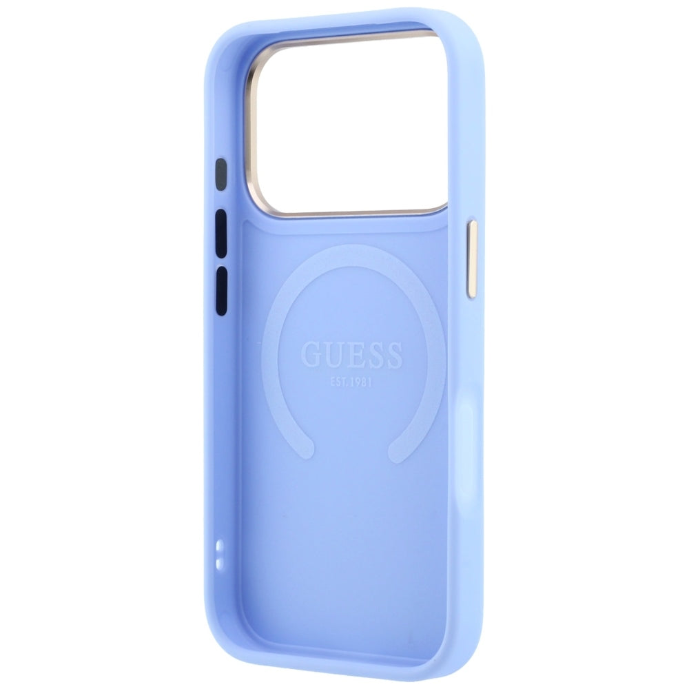 Guess iPhone 18 Pro / iPhone 17 Pro - Σκληρή Θήκη με Επένδυση Συνθετικού Δέρματος MagSafe - Saffiano Peony and Ring - Light Blue