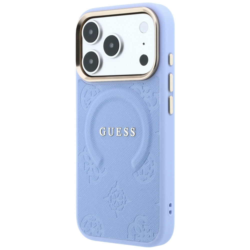Guess iPhone 18 Pro Max / iPhone 17 Pro Max - Σκληρή Θήκη με Επένδυση Συνθετικού Δέρματος MagSafe - Saffiano Peony and Ring - Light Blue