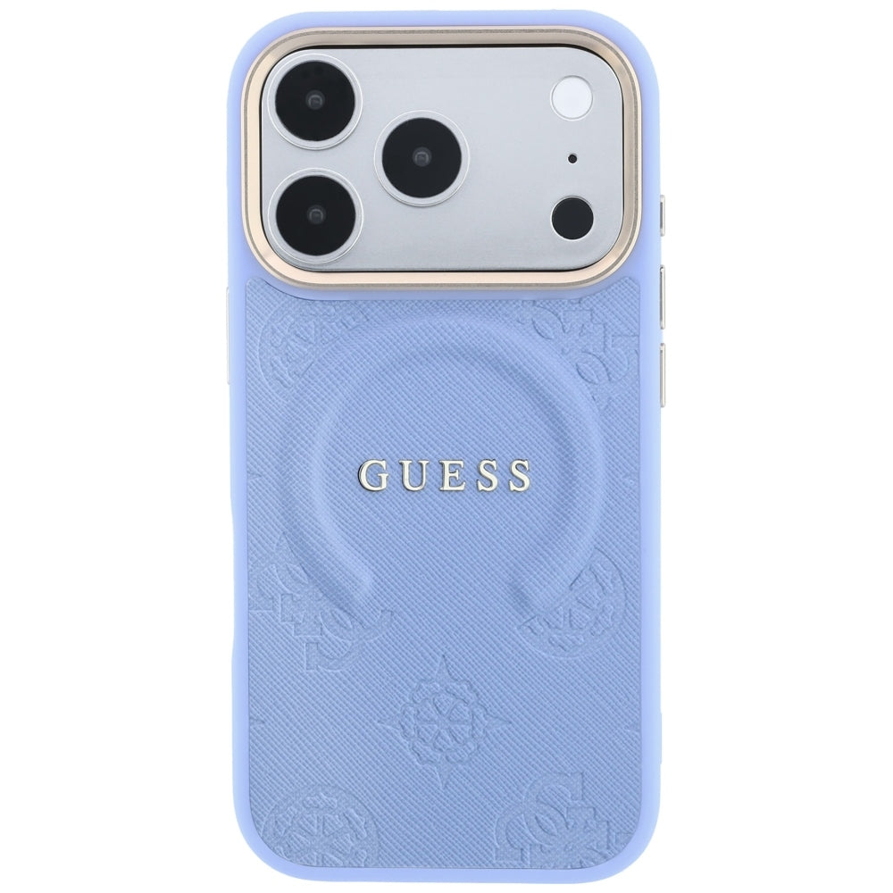 Guess iPhone 18 Pro Max / iPhone 17 Pro Max - Σκληρή Θήκη με Επένδυση Συνθετικού Δέρματος MagSafe - Saffiano Peony and Ring - Light Blue