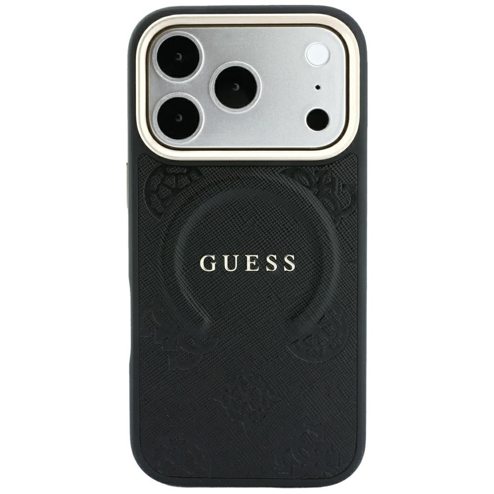 Guess iPhone 18 Pro Max / iPhone 17 Pro Max - Σκληρή Θήκη με Επένδυση Συνθετικού Δέρματος MagSafe - Saffiano Peony and Ring - Black