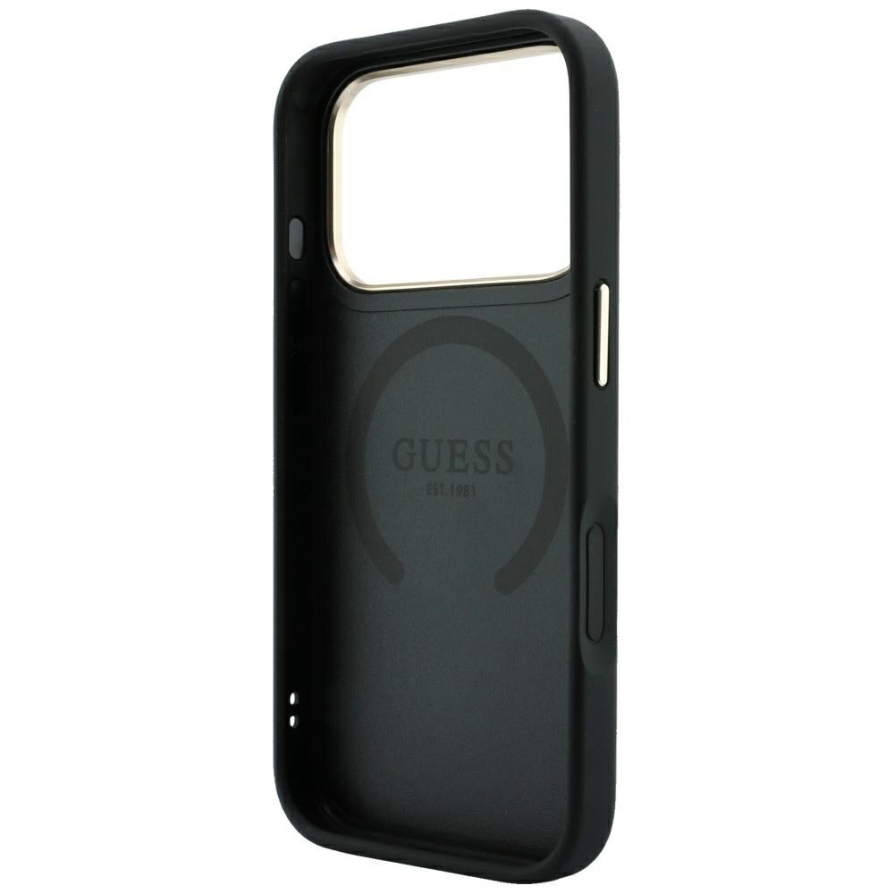 Guess iPhone 18 Pro Max / iPhone 17 Pro Max - Σκληρή Θήκη με Επένδυση Συνθετικού Δέρματος MagSafe - Saffiano Peony and Ring - Black
