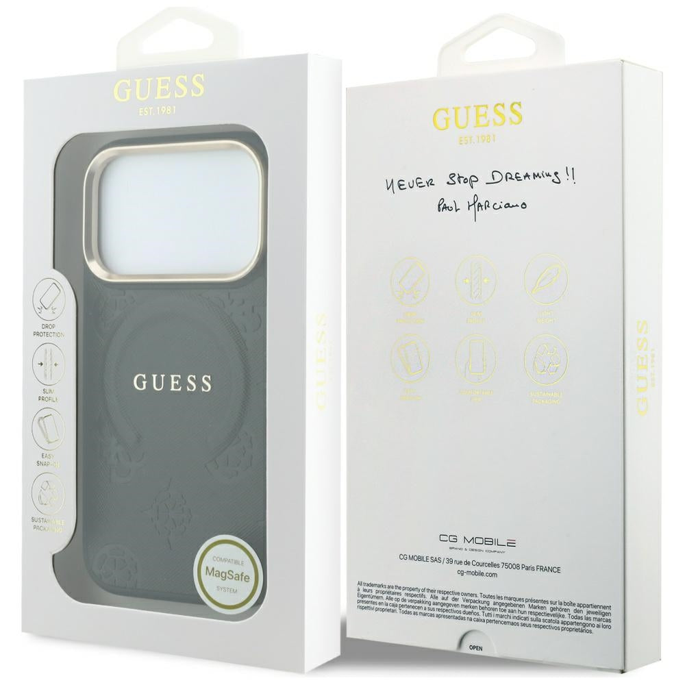 Guess iPhone 18 Pro Max / iPhone 17 Pro Max - Σκληρή Θήκη με Επένδυση Συνθετικού Δέρματος MagSafe - Saffiano Peony and Ring - Black