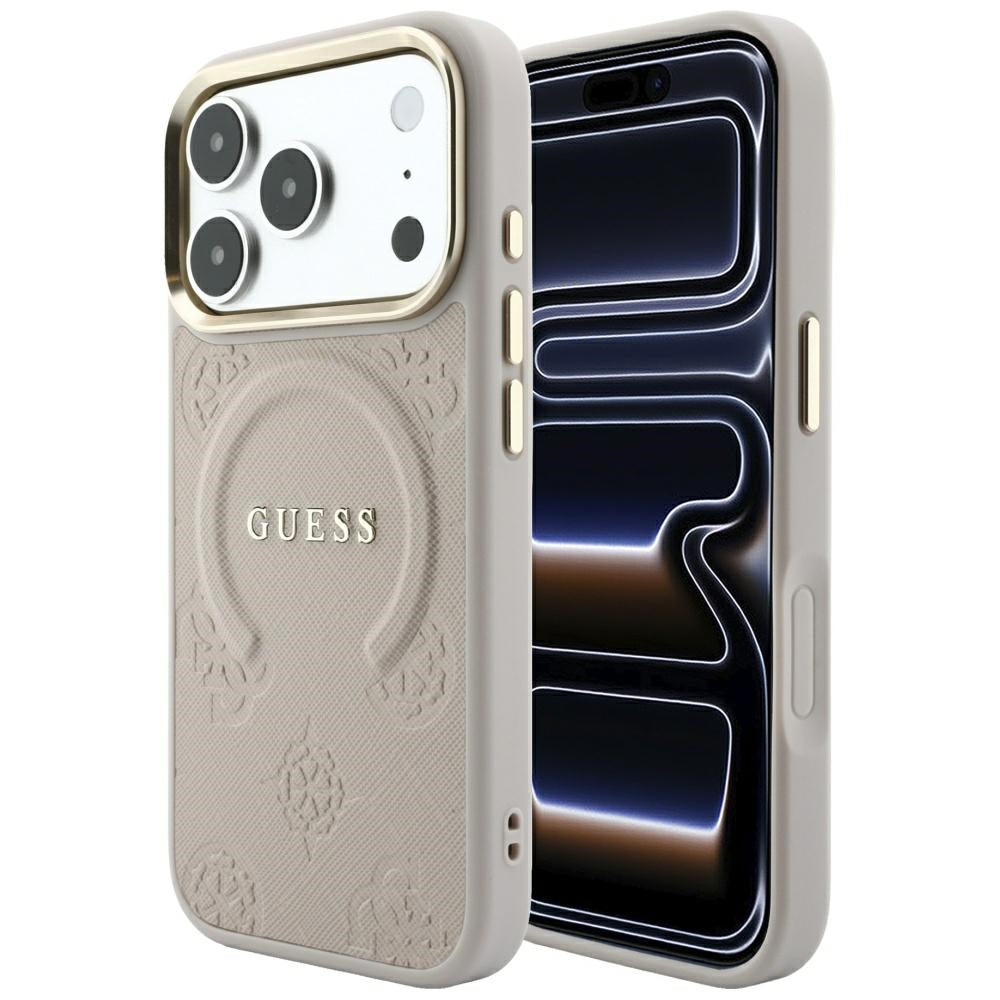 Guess iPhone 18 Pro / iPhone 17 Pro - Σκληρή Θήκη με Επένδυση Συνθετικού Δέρματος MagSafe - Saffiano Peony and Ring - Pink