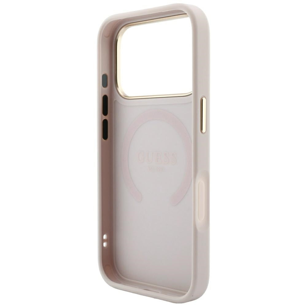 Guess iPhone 18 Pro / iPhone 17 Pro - Σκληρή Θήκη με Επένδυση Συνθετικού Δέρματος MagSafe - Saffiano Peony and Ring - Pink