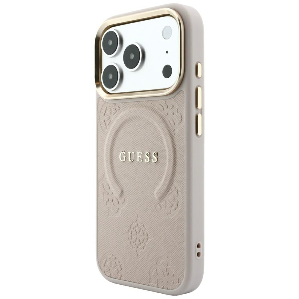 Guess iPhone 18 Pro Max / iPhone 17 Pro Max - Σκληρή Θήκη με Επένδυση Συνθετικού Δέρματος MagSafe - Saffiano Peony and Ring - Pink
