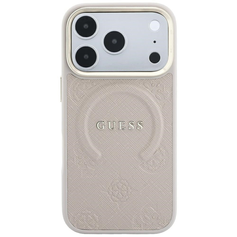 Guess iPhone 18 Pro Max / iPhone 17 Pro Max - Σκληρή Θήκη με Επένδυση Συνθετικού Δέρματος MagSafe - Saffiano Peony and Ring - Pink