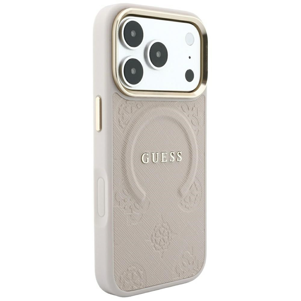 Guess iPhone 18 Pro Max / iPhone 17 Pro Max - Σκληρή Θήκη με Επένδυση Συνθετικού Δέρματος MagSafe - Saffiano Peony and Ring - Pink