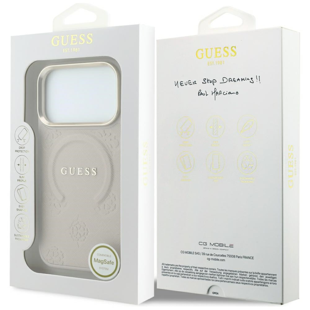 Guess iPhone 18 Pro Max / iPhone 17 Pro Max - Σκληρή Θήκη με Επένδυση Συνθετικού Δέρματος MagSafe - Saffiano Peony and Ring - Pink