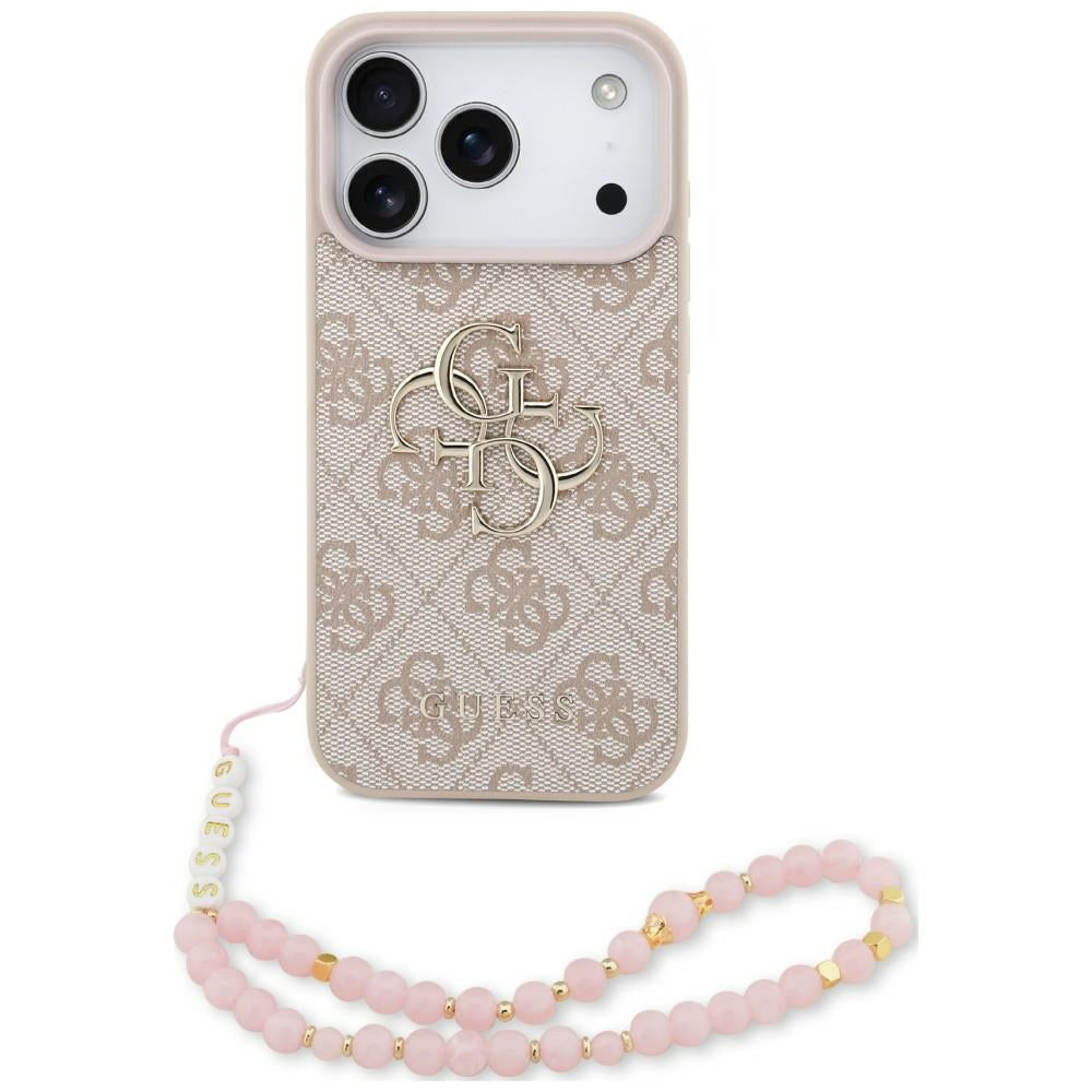 Guess iPhone 18 Pro / iPhone 17 Pro - Σκληρή Θήκη με Επένδυση Συνθετικού Δέρματος και Λουράκι - 4G Strap 4G Classic Logo - Pink