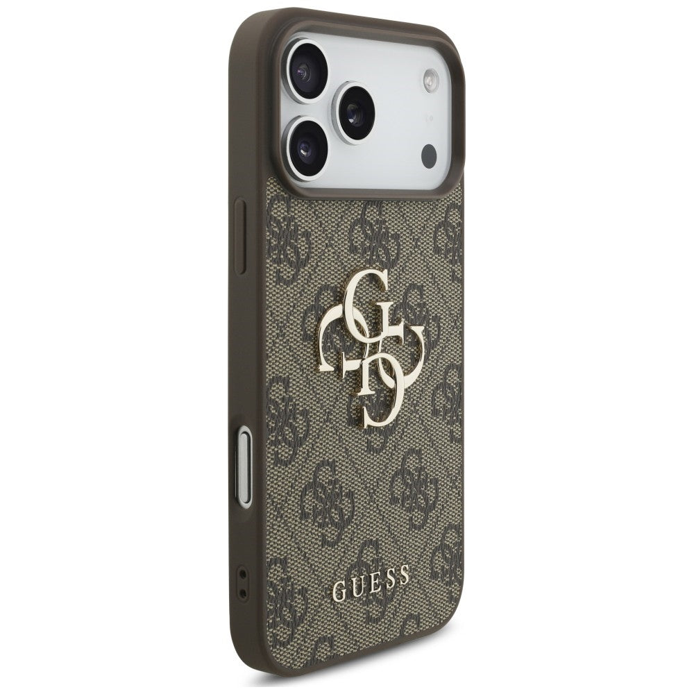 Guess iPhone 18 Pro Max / iPhone 17 Pro Max - Σκληρή Θήκη με Επένδυση Συνθετικού Δέρματος και Λουράκι - 4G Strap 4G Classic Logo - Brown