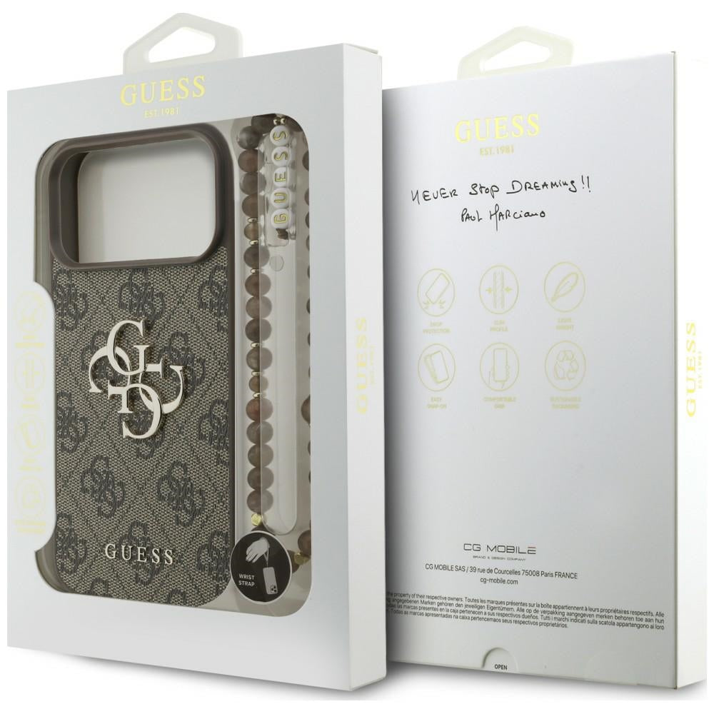 Guess iPhone 18 Pro Max / iPhone 17 Pro Max - Σκληρή Θήκη με Επένδυση Συνθετικού Δέρματος και Λουράκι - 4G Strap 4G Classic Logo - Brown
