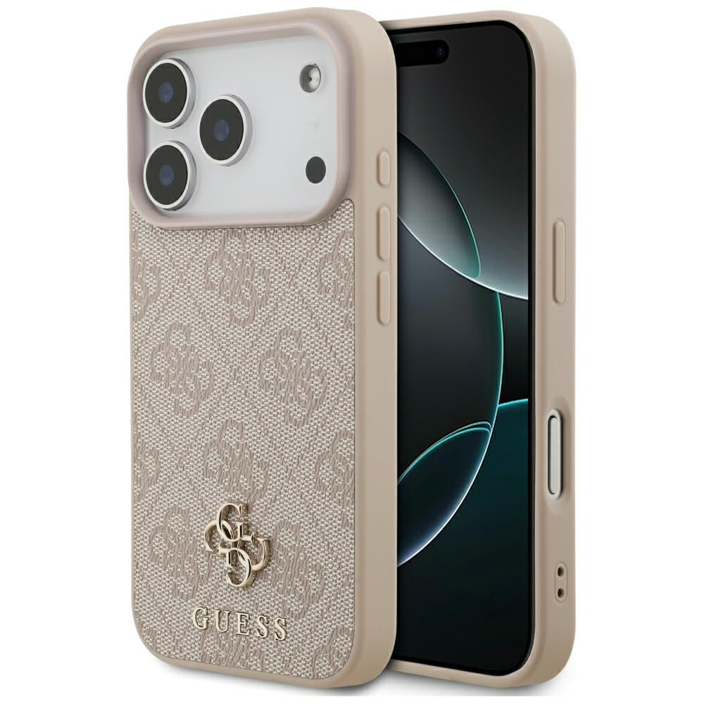 Guess iPhone 18 Pro / iPhone 17 Pro - Σκληρή Θήκη με Πλαίσιο Σιλικόνης και Επένδυση Συνθετικού Δέρματος MagSafe - 4G Small Classic Logo - Pink