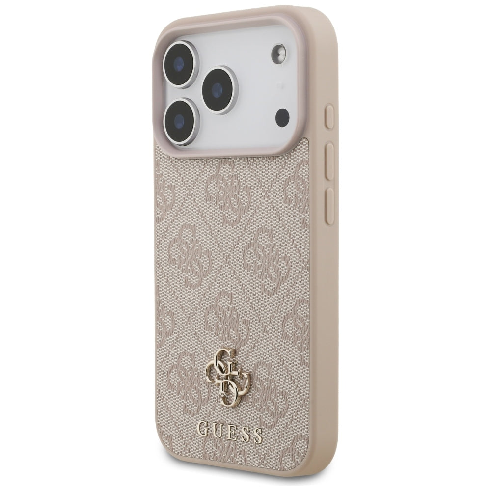 Guess iPhone 18 Pro / iPhone 17 Pro - Σκληρή Θήκη με Πλαίσιο Σιλικόνης και Επένδυση Συνθετικού Δέρματος MagSafe - 4G Small Classic Logo - Pink